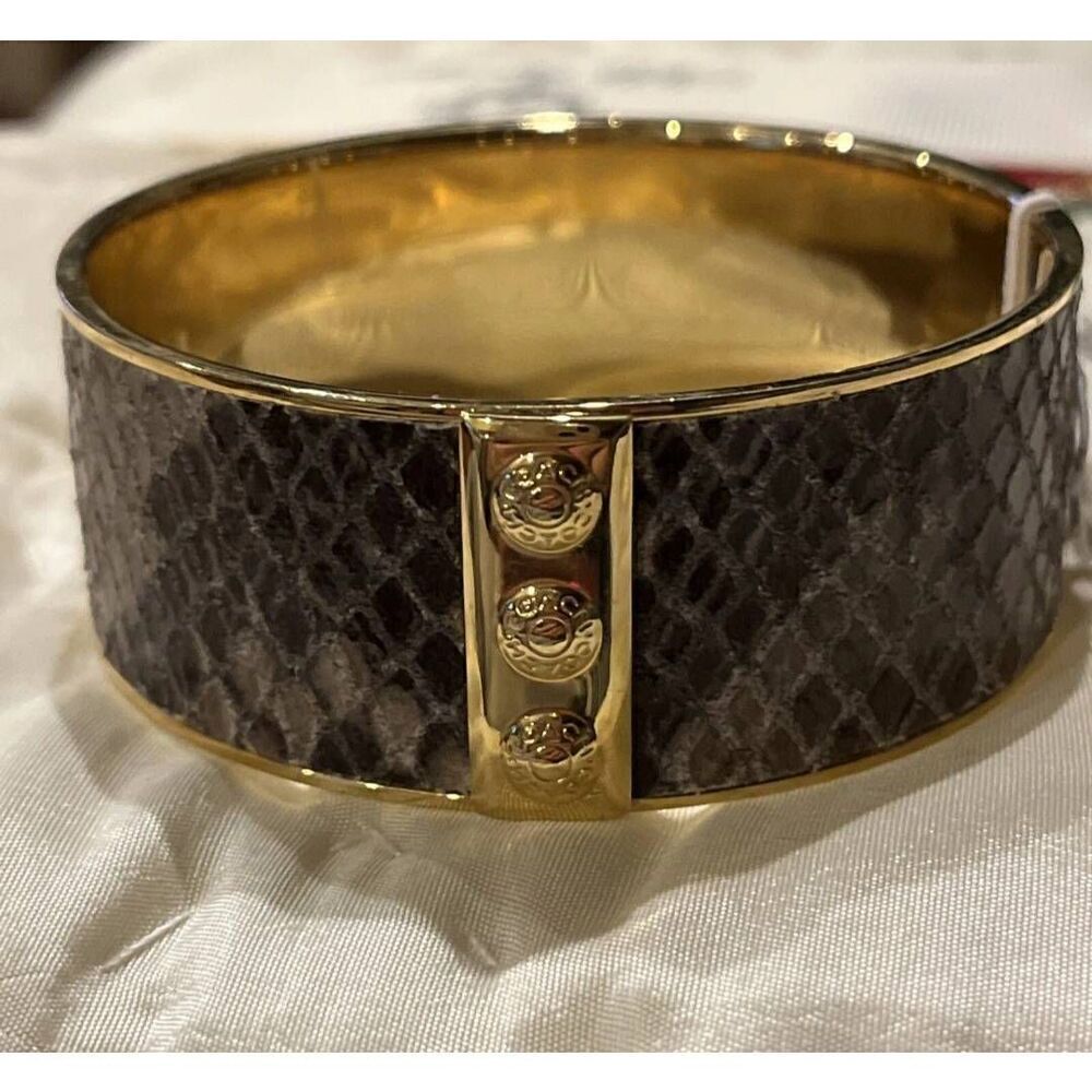 Coach F99649 Leather Python Inlaid Bangle Bracelet with Goldtone trim